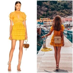 Self Portrait Embroidered Chiffon Tiered Mini Dress Size 4